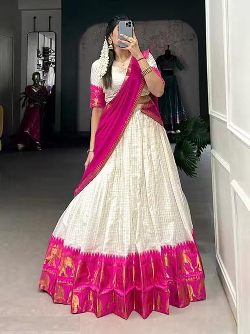 Image of ZITON ARICO MART Women's Indian Traditional Kanjivaram Silk Pure Weaving Lehenga Choli Along With Dupatta And Blouse Piece, Half Saree (Unstitched)