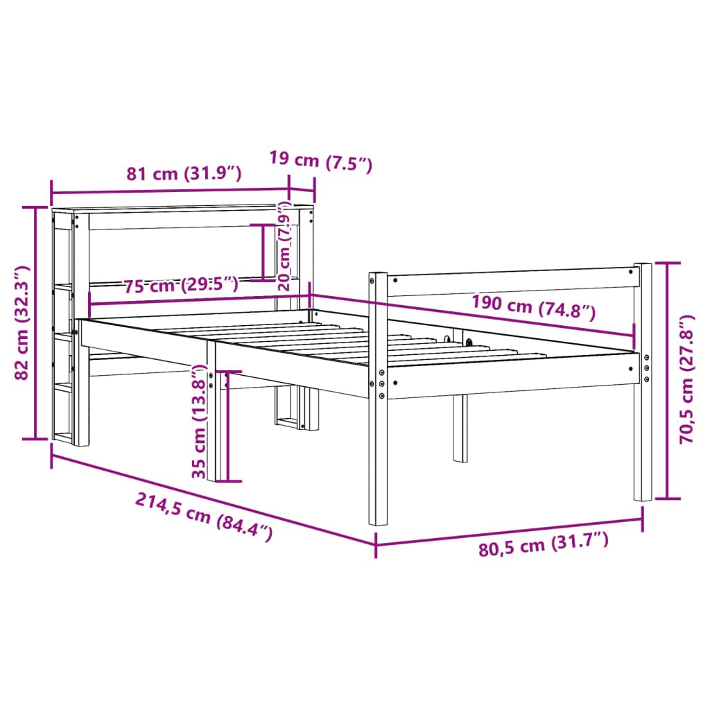 Seniorenbett Massivholz Kiefer 75x190 cm mit Kopfteil Lattenrost und Stauraum, Robustes Bettgestell für Schlafzimmer, seniorengerechter Liegekomfort und praktische Aufbewahrung