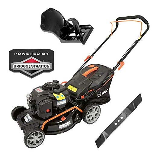 Tondeuse thermique DELTAFOX - moteur 4 temps Briggs & Stratton - largeur de coupe de 42 cm - bac de ramassage de 45 l - kit de paillage - éjection latérale - raccord de nettoyage