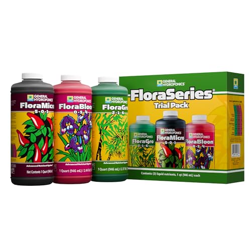 General Hydroponics FloraSeries Hydroponic Nutrient Fertilizer System Trial Pack with FloraMicro FloraBloom and FloraGro 1 qt.