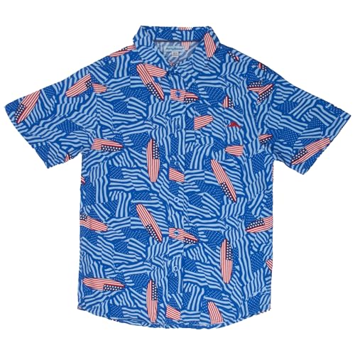 Image of Tommy Bahama Boys Classic Woven Button-Down Short-Sleeve Hawaiian Shirt with Pocket for Kids
