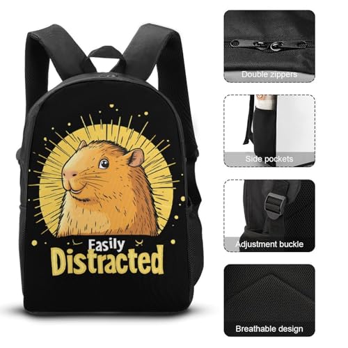 Easily Distracted By Capybaras Large Travel Backpacks Carry on Backpack Weekender Bag with 2 Storage Pockets for Men And Women3