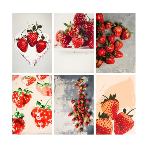 Image of SiddArtify Strawberry Art Print Set - Red - White Fruit Still Life - Sticker - 12x18 Inch - Pack of 6 Wall Room Decoration art Poster Prints