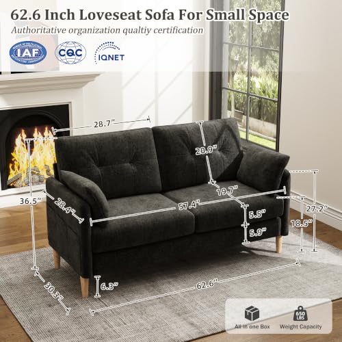 Image of Hanherry Loveseat Sofa, 62.6 inch Small Couch for Living Room, Comfy Chenille Fabric Love Seat for Bedroom with Throw Pillow,Removable Cushion Cover,Couches for Small Space,Apartment,Dorm