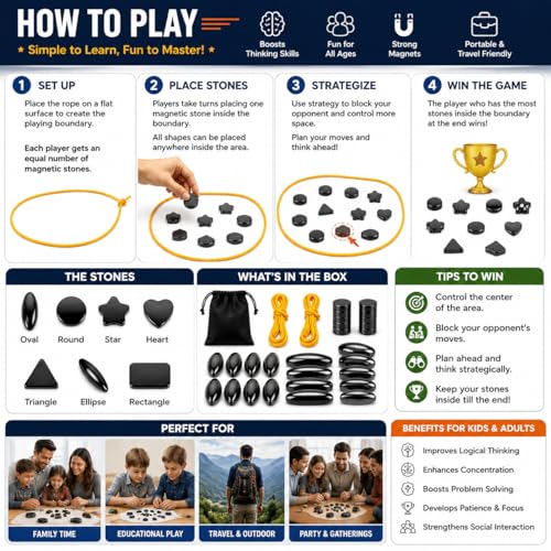 Image of Magnetic Sizzle Game | 24 Magnetic Chess Stones Strategy Board Game | Educational Brain Teaser Puzzle Toy | Portable Travel Family Game | Montessori Learning Fun Game for Boys Girls & Family