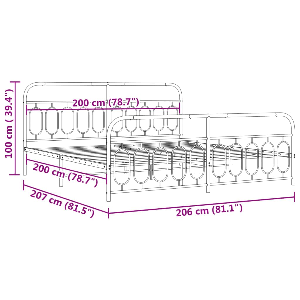200x200 cm Metal Bed Frame with Slats, White | Built with a heavy-duty steel platform featuring under-bed storage, suitable for bedrooms and guest rooms.