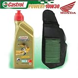 1 litro de aceite Castrol Power 1 10W40, filtro de aire, compatible con: Honda PCX 125 2010