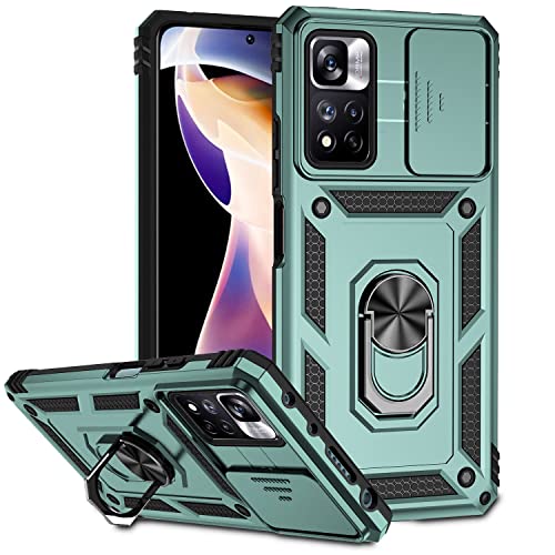 Cover per Xiaomi Redmi Note 11 Pro Plus 5G Pro+ Custodia con Protezione Fotocamera 360° Magnetica Anello Supporto Hard PC y Antiurto Custodie - silicone verde tpu