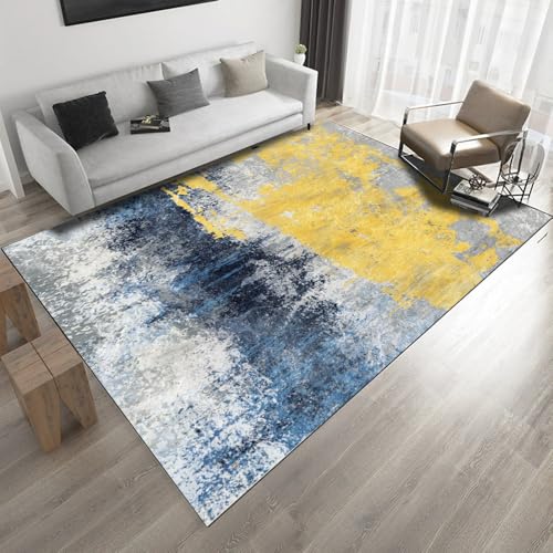 Tappeto soffice 120x160cm bleu et jaune lavable en machine