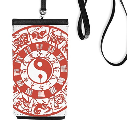 Bourse en cuir Yin-Yang et zodiaque chinois pour smartphone et monnaie