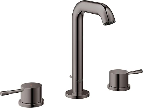 GROHE 20297A0A Essence, grifo de baño de tamaño M de 2 manijas de 8 pulgadas, 1.2 GPM, grafito duro (negro pulido)