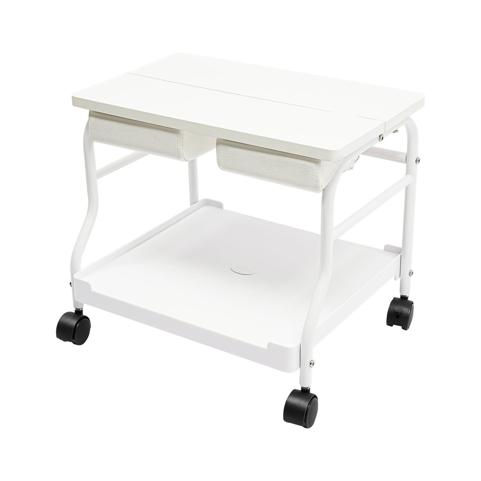 Salon Foot Bath Cart Kosmetikerwagen Fußbadetrolley Trolley mit 4 Universal-Räder Zusammenklappbarer Tischplatte Tragbarer Kosmetiker-Wagen für Fußpflege Nagel 50 * 42 * 47 cm (Weiß)