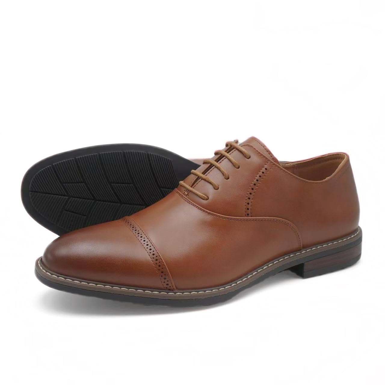 Finishing & Sewing Herren Cap-Toe Oxford Business-Schuhe mit Schnürung und Brogue-Design