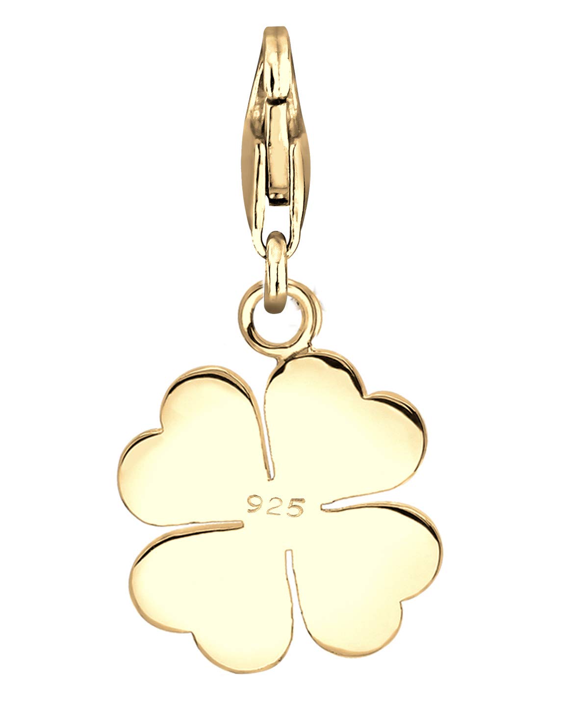 Nenalina Pendentif en forme de trèfle doré avec mousqueton pour bracelet à breloques en argent sterling 925, Argent sterling 925 plaqué or de qualité supérieure