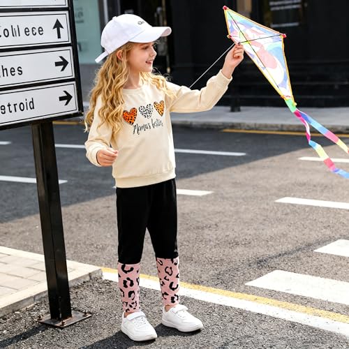 Image of Kids Toddler Girl Clothes Heart Letter Print Long-sleeved round collar top+Letter Print Pants Outfits Set