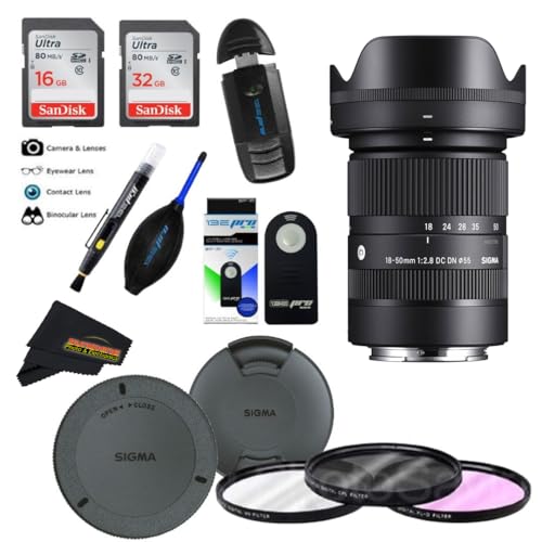 Sigma 18-50mm f2.8 DC DN Contemporary Lens for Sony E with Sunshine Photo Advanced Bundle - 4 Years USA Manufacturer Warranty