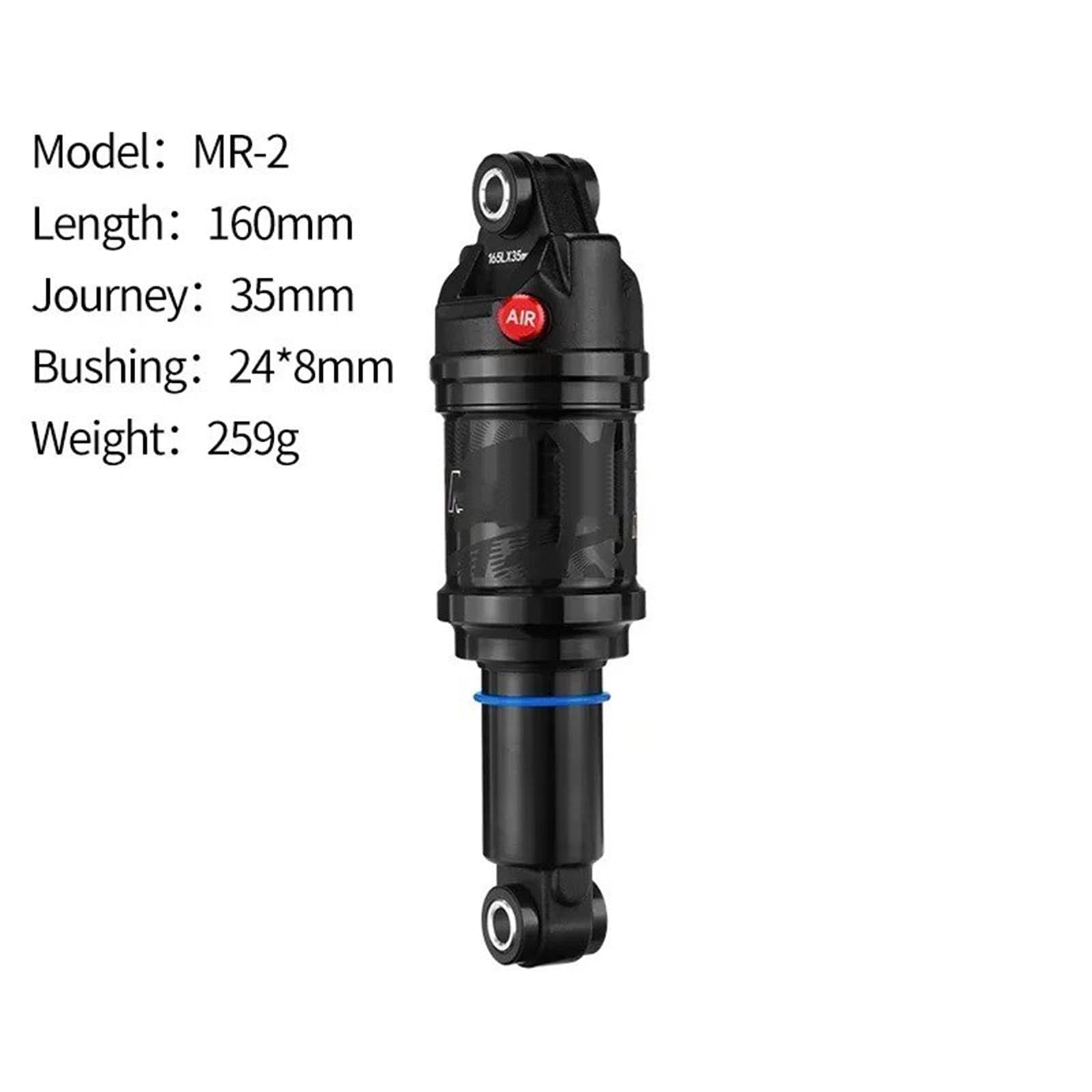 Amortiguador Eje Delantero Amortiguador Trasero Aire para Bicicleta Montaña, Longitud 125Mm, 150Mm, 165Mm 190Mm, Presión Aire Ajustable. Amortiguador Eje Trasero(165mm)