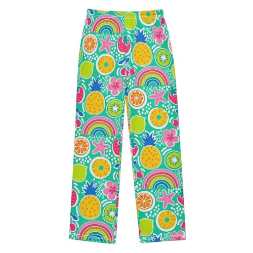 Kiwifruit Lemon Rainbow Boys Long Pants Soft Trousers Elastic Waist Kids Lounge Bottoms with Pockets S-XL