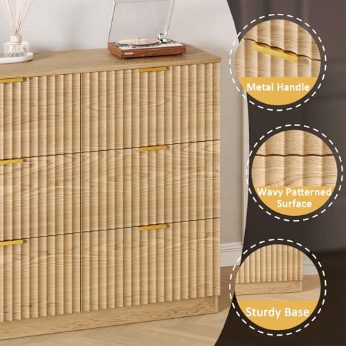 Image of Fluted 9 Drawer Dresser for Bedroom,60.3'' W Modern Dresser for Closet with Metal Handle, Wooden Chest of Drawers for Bedroom, Living Room, Hallway, Natural