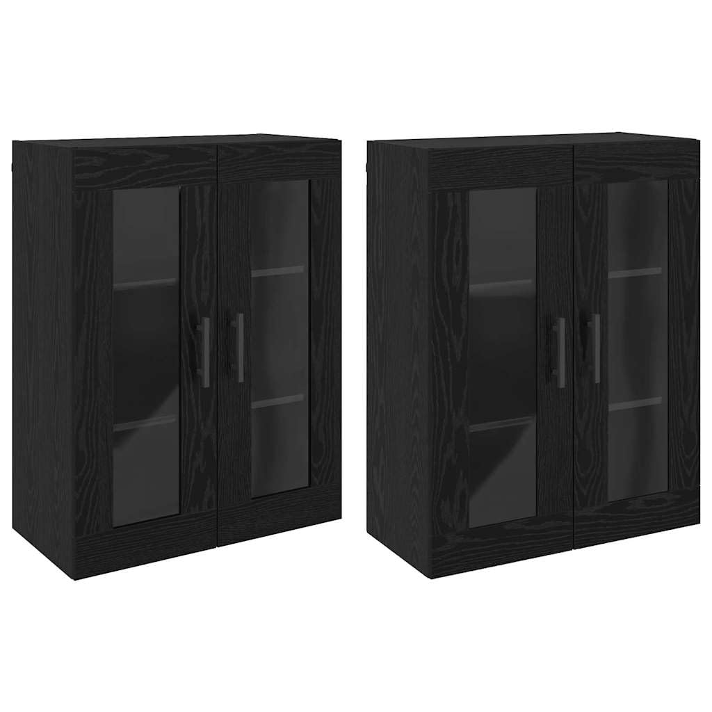 Set di 2 armadi da parete con ante in vetro, colore rovere nero