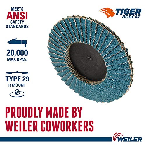 Image of Weiler 50953 3 inch inch Bobcat Mini Abrasive Flap Disc, Conical (TY29), Type R Mount, 60Z (Pack of 10), Blue