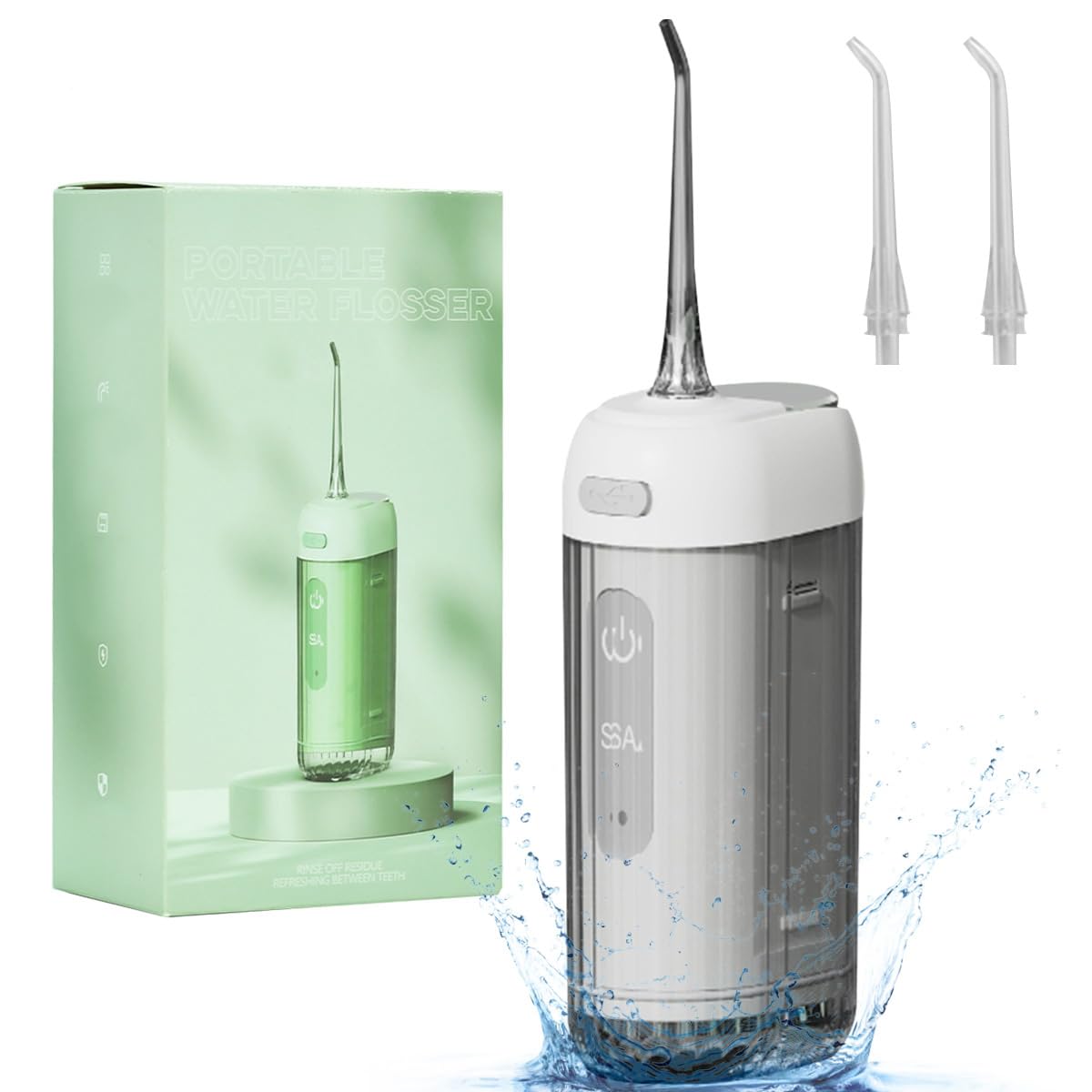 Púa dental dental de agua: irrigador oral inalámbrico portátil con modo de pulverización puntual, tanque de agua expandible desmontable y espejo pequeño, adecuado para viajes (blanco)