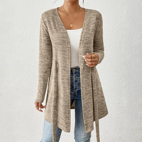 Open Front Cardigans for Women Trendy Lightweight Long Sleeve Cardigan Sweaters casual Shrugs Outerwear with Belt4