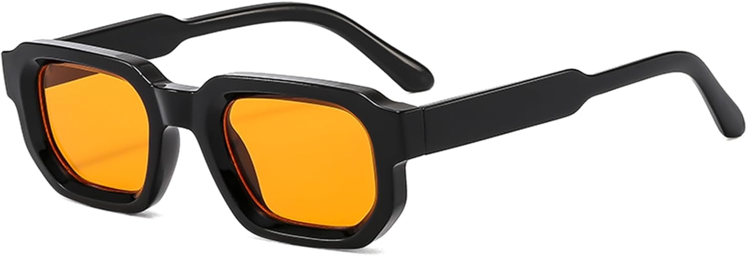 Retro Chunky Rectangle Sunglasses for Men Women Trendy Small Square Thick Sun Glasses Hexagon Shade