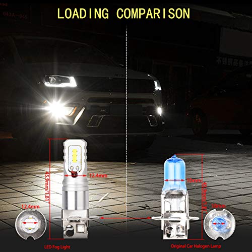 KATUR Extremenly Bright H3 Daytime Running Bulbs or Fog Lights TOP Advanced CSP LED Chips Car DRL Led- 6500K Xenon White 1600LM Waterproof IP68 80W – 3 Yr Warranty