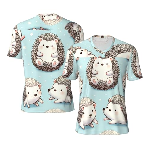 Stylish Athletic Sports Jersey Cute-Watercolor-Hedgehogs Men's Rugby Jersey X-Large Black