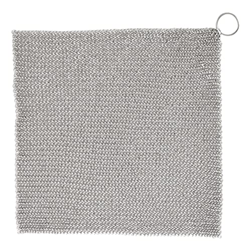 KUYYFDS Cast Iron Scrubber, Chef's Pans, Cast Iron Cleaner, Stainless Steel Scourer 20cm Nonstick Oil Chainmail Scrubber for Kitchen Pans Pot Griddles Skillets Cookware