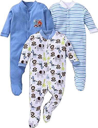 Gopuja New Born Baby Multi-Color Long Sleeve Cotton Sleep Suit Pack of 3
