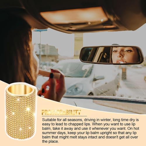 Image of Upright Car Chapstick Holder, Bling Insulating Lip Balm Holder,Rhinestone Car Accessories for Women Interior ,Suitable for Most Vehicles. (Yellow)