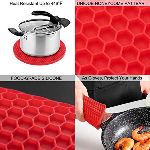 Image of Silicone Trivets for Hot Pots and Pans, 4PCS Flexible Multipurpose Hot Pads Pot Holders, Heat Resistant Trivet Mats for Hot Dishes, Soft Non-Slip Silicone Mat for Kitchen Counter(Red)