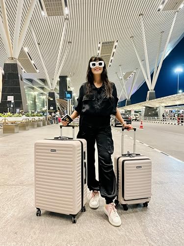 Image of Assembly Cabin Trolley Bag (55 cm) & Large Check in Polycarbonate Luggage Set of 2 - Premium Hardsided Suitcase with in-Built TSA Lock- Ivory