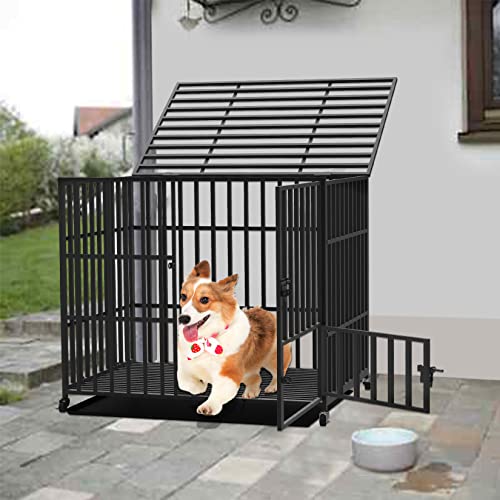 BingoPaw Hundetransportkäfig Tiertransportbox Schwerlast Hundekäfig: Auto Hundebox Mittlere Hunde, Hundezwinger Outdoor Indoor aus reißfestem Eisenrohr mit 4 Rollen und 3 Türen, L: 95 x 57 x 81 cm - Image 5