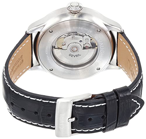 Gevril 43503-01 Men's Vaughan Swiss Automatic Watch, Genuine Italian Black/White Stitching Leather Strap3