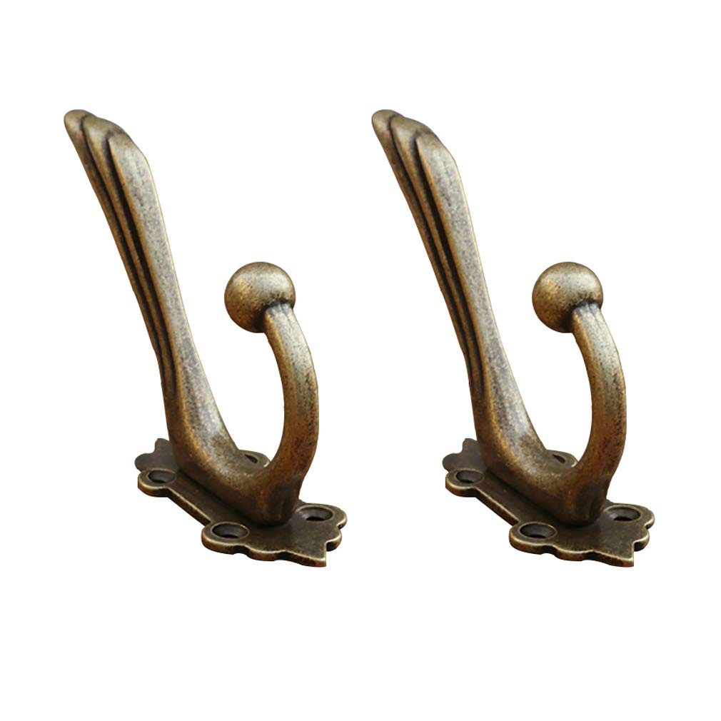 Tiazza 2Pcs Antique Solid Brass Clothes Hooks，Entryway Coat Hooks, Scarf and Jacket Hangers.Perfect Bath Towel Heavy Hooks (Antique Bronze)