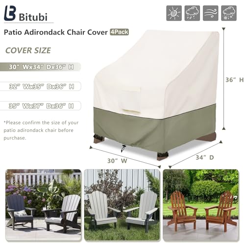 Image of Bitubi Waterproof 4 Pack Patio Adirondack Chair Cover for Outdoor Chair Size Up to 30W x 34D x 36H inch,Outdoor Lawn Patio Furniture Covers (Beige)