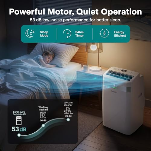 Image of SereneLife Portable AC Unit and Heater, Adjustable Temperature with 12,000 BTU Cooling & Heating, Smart Wi-Fi Control, Dehumidifier & Fan Modes, Portable AC Units for Rooms, Window Mount Kit, White