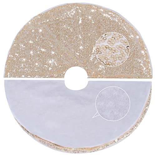 Yookat-1-Pack-Christmas-Tree-Skirt-24-Inches-Round-Sequence-Tree-Skirts-Sparkle-Tree-Mats-Champagne-Gold-Christmas-Tree-Skirt-for-Christmas-Tree-Decorations Yookat 1 Pack Christmas Tree Skirt 24 Inches Round Sequence Tree Skirts Sparkle Tree Mats Champagne Gold Christmas Tree Skirt for Christmas Tree Decorations