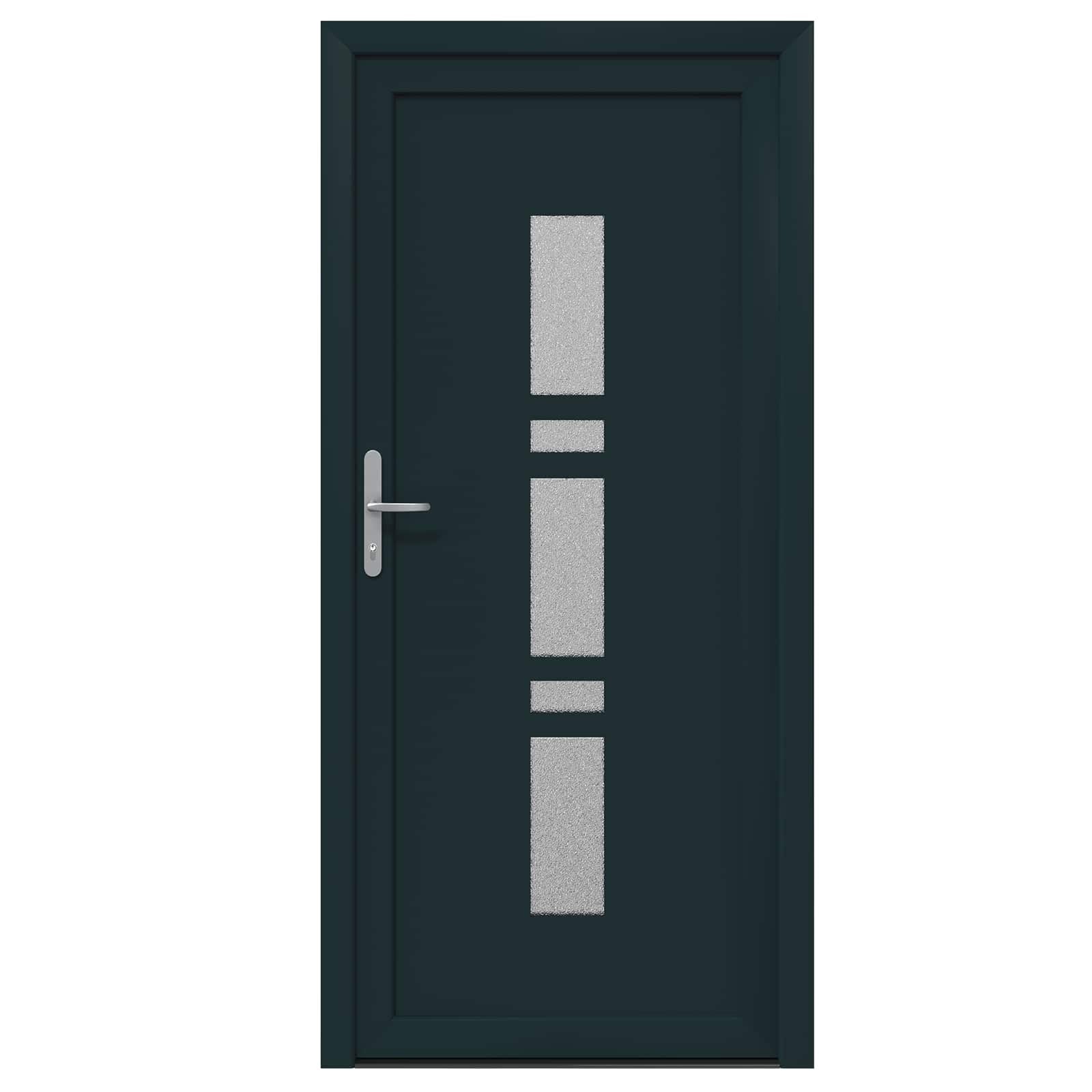 Vordertür Anthrazit 98 x 200 cm PVC Haustür mit Glas, Einbruchhemmend, Wärmedämmung, Schallschutz, inkl. Schloss, Beschlag, Zarge, Rahmen für Neubau und Renovierung