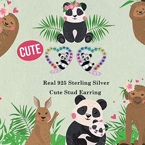 Hypoallergenic Sloth/Panda/Koala/Cat Stud Earrings for Girls Women 925 Sterling Silver Colorful Animal Heart Earring Studs for Sensitive Ears Sloth Jewelry Gifts.4