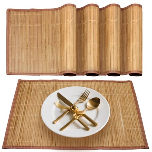 Piuluvor® 4 Stück Tischset aus Bambus, 45 × 30 cm Platzdeckchen Bambus, Hitzebeständige Platzset, Waschbar, Aufrollbar, für küche Speisetisch Piuluvor® 4 Stück Tischset aus Bambus, 45 × 30 cm Platzdeckchen Bambus, Hitzebeständige Platzset, Waschbar, Aufrollbar, für küche Speisetisch