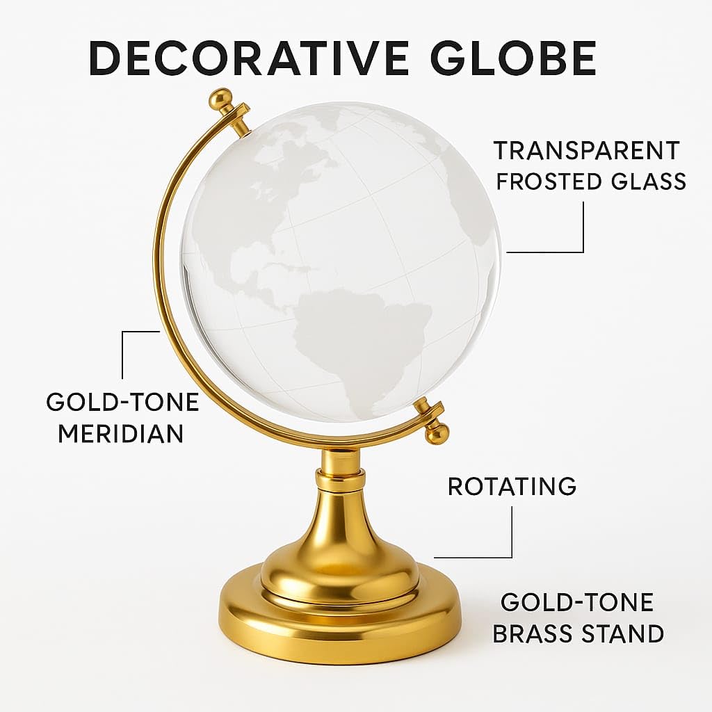 ThincAmaxe Luxury Crystal Mini 3 Inch Globee with Golden Stand– 6” Elegant World Globe for Desk or Office Décor, Modern Decorative Glass Globe with Etched Continents - Image 6 thumbnail