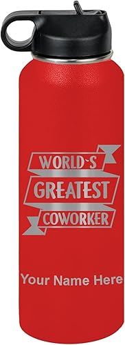 Miniatura 9 de LaserGram Personalized Water Bottle, World's Greatest Coworker, Stainless Steel Double Wall Vacuum Insulated with Flip Top Straw, Custom Engraved