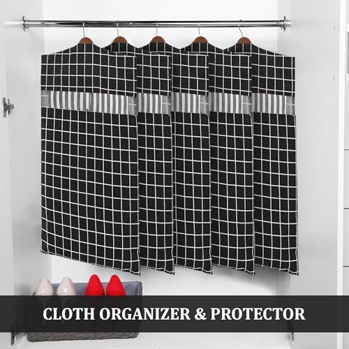 Image of Kuber Industries 2 Pcs Almirah Clothes Packing Bags | Hanging Clothes Cover for T-Shirts, Pants, Shirts, Salwar Suit | Dress Organizer for WardrobeTravel with Zip | Printed - Black & Grey