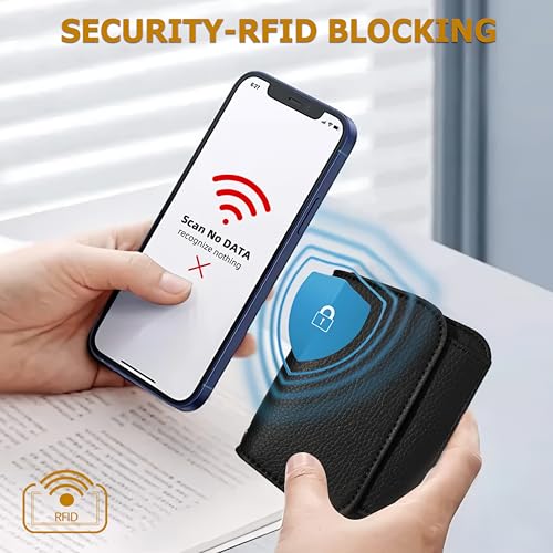Image of Women Small Wallet RFID Blocking Slim Wallet with Coin Pocket Tri-Fold Credit Card Holder with ID Window and Keychain (Black)