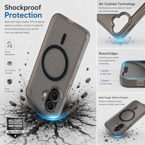 Image of MagPro Stripe case for Apple iPhone 17 Black Frosted Transparent PC Hard Back Cover Camera & Body Protection|Anti Shock,Scratch Resistant Wireless Charging Compatible