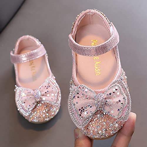 Princess Shoes for Kids Fashion Spring and Summer Sandals Dress Performance Dance Shoes Mesh Pearl Rhinestone Bow (Pink-1, 11.5 Little Child)3